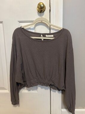 Mustard Seed Charcoal Cropped Long-Sleeve Top